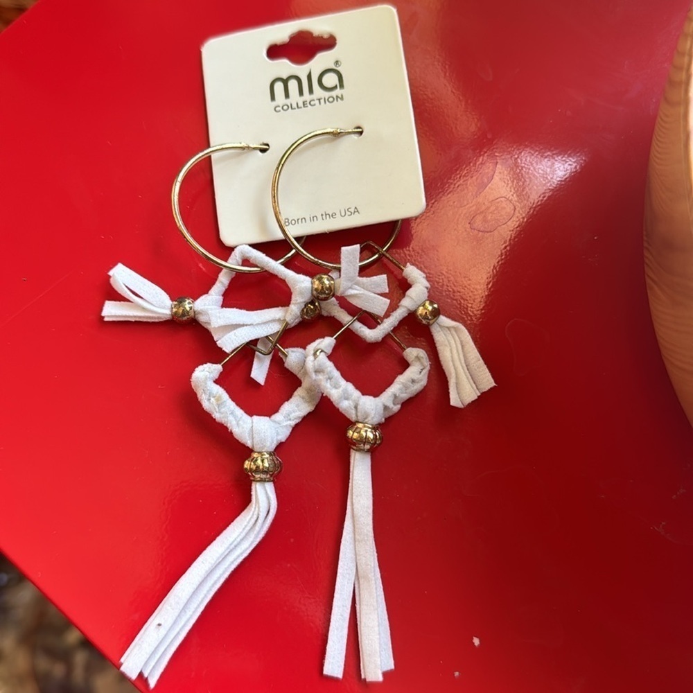 Mia Collection White Gold Western Boho Tassel Costume Hoop Earrings